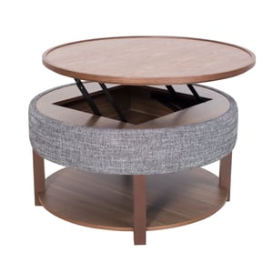 Neville KD Lift-Top Round Coffee Table w/ Storage, Ash Gray/Walnut