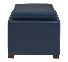 Cameron Square Bonded Leather Storage Ottoman w/ tray, Vintage Blue