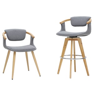 Darwin bamboo chairs and stools in gray with nail heads trimming