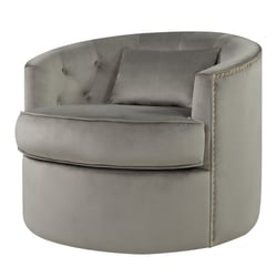 Majorie Velvet Fabric w/ Nailhead Swivel Accent Chair, Light Gray