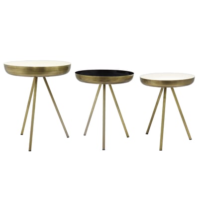 Dane KD Side Table Set of 3, Antique Brass/White/Black