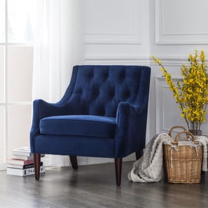 Marlene KD Velvet Fabric Tufted Accent Chair, Navy Blue