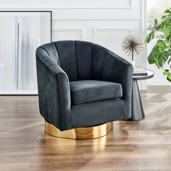 Natasha Velvet Fabric and Gold Metal Swivel Accent Chair