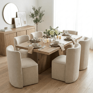 Morraine chenille dining side chair with casters