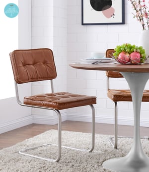 Bauer KD PU Tufted Chair Brushed Stainless Legs, Caramel