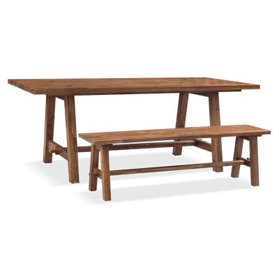 Bedford trestle base dining table and bench