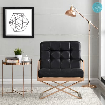 Hollywood Glam Black Faux Leather Chair in Rose Gold frame