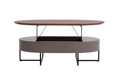 Hansel KD Lift-Top Oval Coffee Table w/ Storage, Walnut/Gray